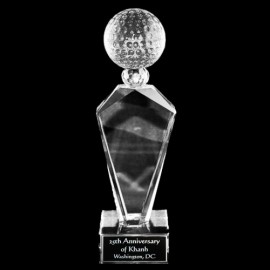 Solid Crystal Engraved Award - 7" small - Deco Golf Ball Logo Printed