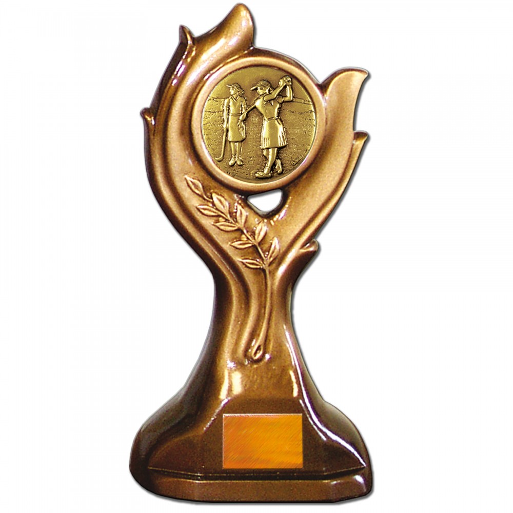 Stock Victory 9" Trophy with 2" Golf Female Coin and Engraving Plate Custom Imprinted