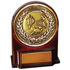 Stock 5 1/2" Medallion Award With 2" Motorcycling Coin and Engraving Plate Logo Printed