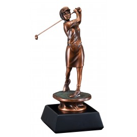 Customized Golfer, Female - Electroplated Bronze Statue - 14" Tall