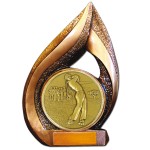 Customized Stock Flame Trophy with 5 1/2" Event Golf Coin 13"
