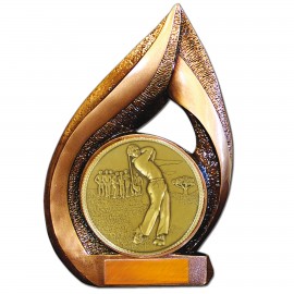 Stock Flame Trophy with 5 1/2" Event Golf Coin 13" Custom Branded