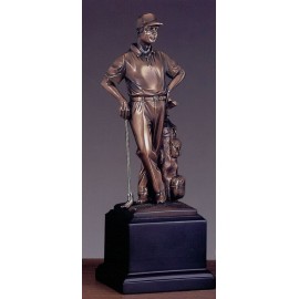 Custom Golfer Leaning on Club Trophy w/Square Base (4"x11")  Custom Golfer Leaning on Club Trophy w/Square Base (4"x11")