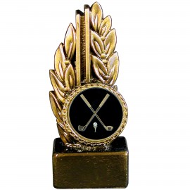 Custom Stock 7" Laurel Trophy With 2" Golf Coin and Engraving Plate