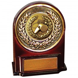 Stock 5 1/2" Medallion Award With 2" Whistle Coin and Engraving Plate Custom Branded