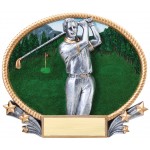 Golf, Male 3D Oval Resin Awards -Large - 8-1/4" x 7" Tall Logo Printed