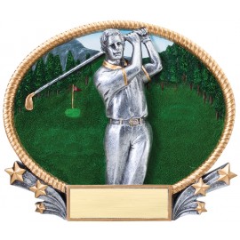 Golf, Male 3D Oval Resin Awards -Large - 8-1/4" x 7" Tall Custom Imprinted