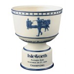 Customized Alabaster & Blue Vintage Bowl Ceramic Golf Trophy with Raised Figures