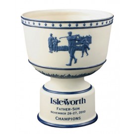 Alabaster & Blue Vintage Bowl Ceramic Golf Trophy with Raised Figures Logo Printed