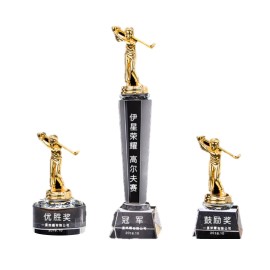 Promotional Creative Gold-Plated Golf Trophy With Crystal Base
