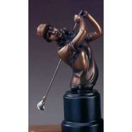 Personalized Copper Finish Woman Golfer Torso Trophy w/Round Base (4"x8")  Personalized Copper Finish Woman Golfer Torso Trophy w/Round Base (4"x8")