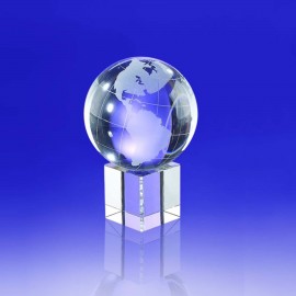 Crystal Globe On Cube (6") Custom Branded