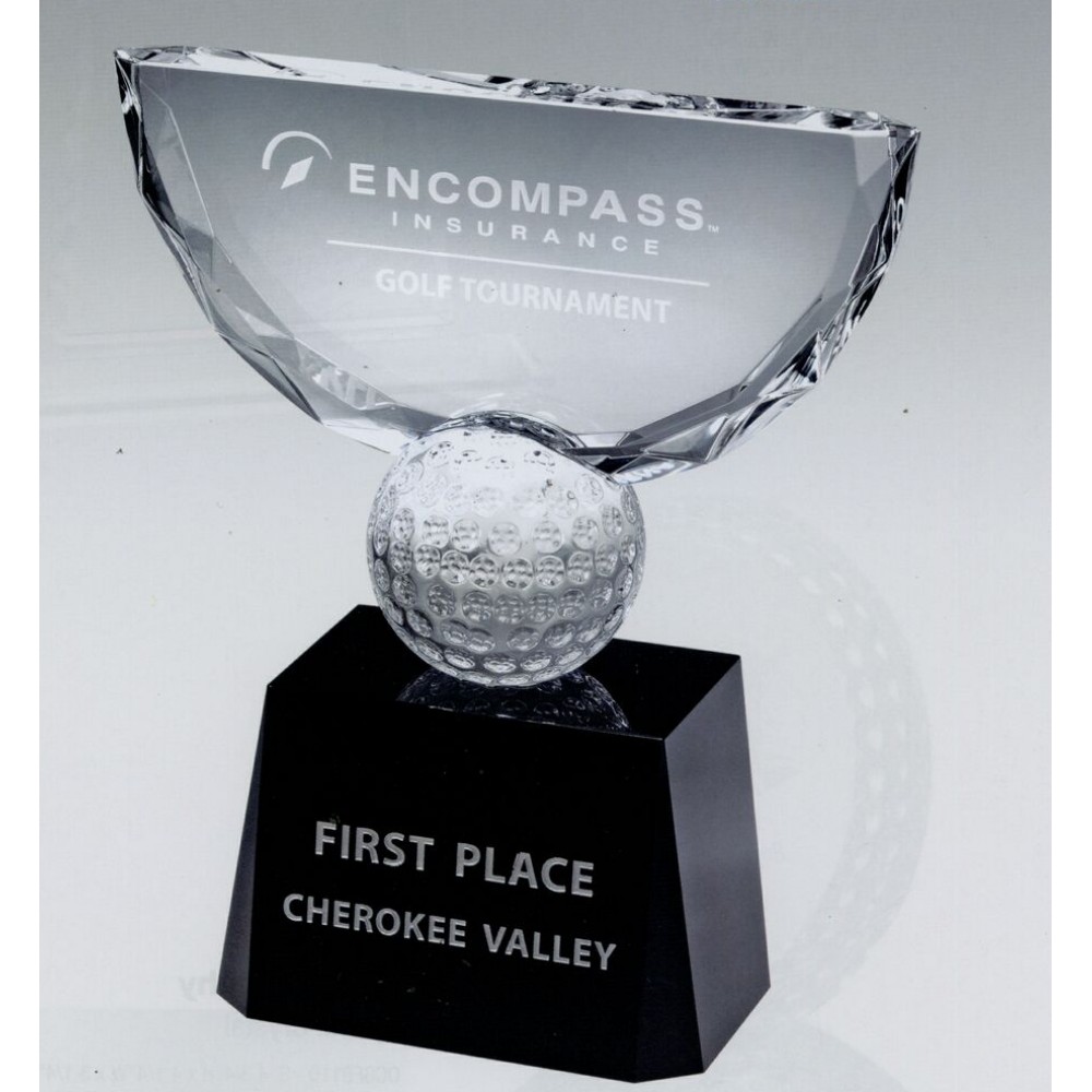 X-Large Crowned Golf Optical Crystal Trophy Custom Branded
