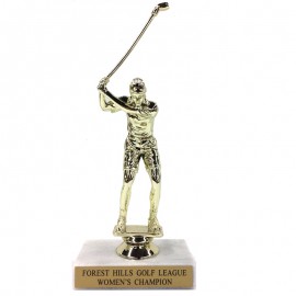 Logo Printed 6" Female Golfer Trophy w/Marble Base