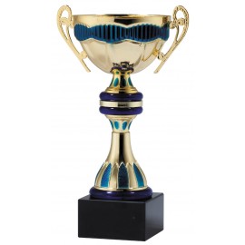 Gold and Blue Metal Ribbon Cup on Black Marble Base Logo Printed  Gold and Blue Metal Ribbon Cup on Black Marble Base Logo Printed