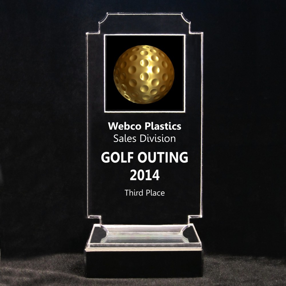 Acrylic and Marble Engraved Award - 6-3/4" Full-Color Gold Golf Ball Panel Custom Branded