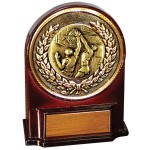 Stock 5 1/2" Medallion Award With 2" Basketball Male Coin and Engraving Plate Logo Printed
