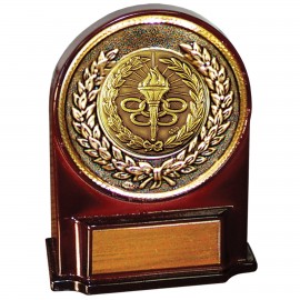 Stock 5 1/2" Medallion Award With 2" Torch & Rings Coin and Engraving Plate Logo Printed