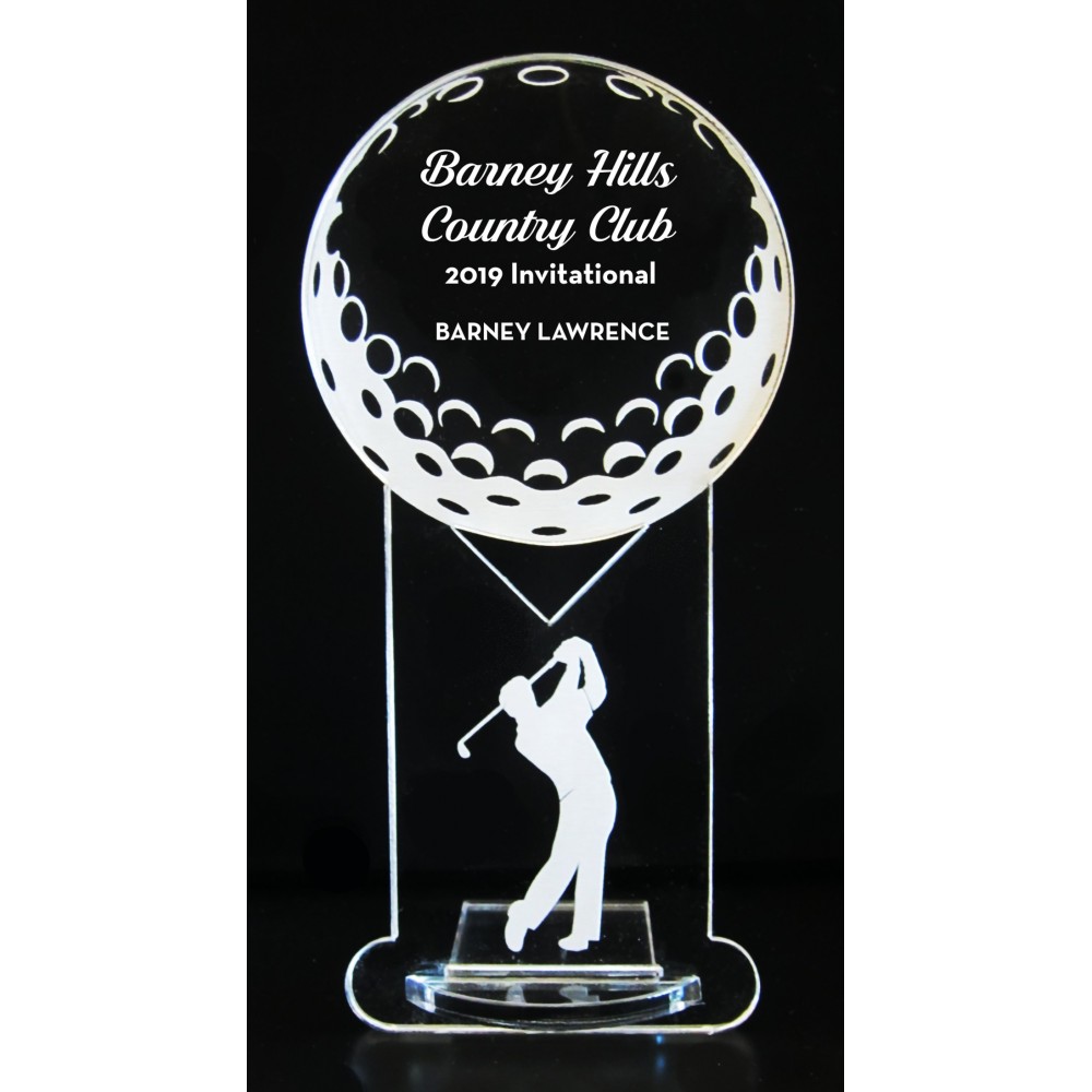 Logo Branded VALUE LINE! Acrylic Engraved Award - 6" Golfer and Golf Ball - Key Base