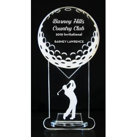 Logo Branded VALUE LINE! Acrylic Engraved Award - 6" Golfer and Golf Ball - Key Base