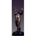 Male Golfer Trophy w/Golf Swing & Copper Finish (9"x21.5") Logo Printed