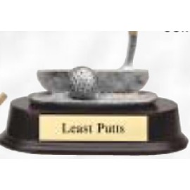 Custom 3.5" Golf Theme - Putter and Ball Resin Sculpture Award w/ Oblong Base