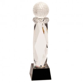Custom 11" Crystal Golf Ball on Facet Column w/ Black Base (Screen printed)