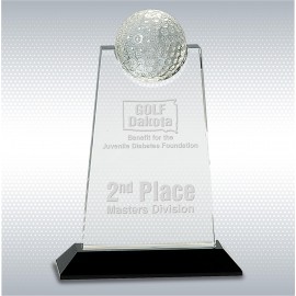Promotional 9" Clear Crystal Tablet with Inset Golf Ball Trophy on Black Pedestal Base