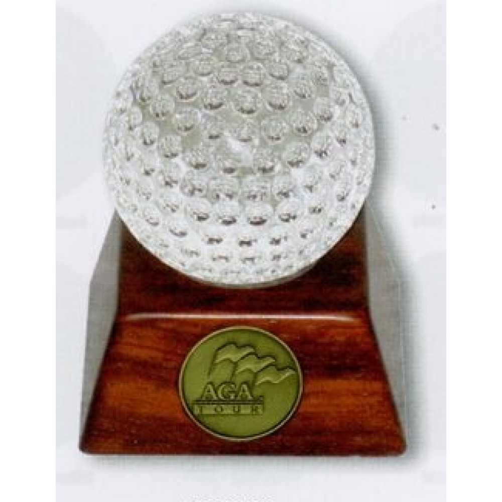 Personalized Crystal & Rosewood Finish Golf Ball Trophy 3" H
