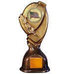 Logo Branded Stock Classic 10" Trophy with 2" US Flag Coin and Engraving Plate