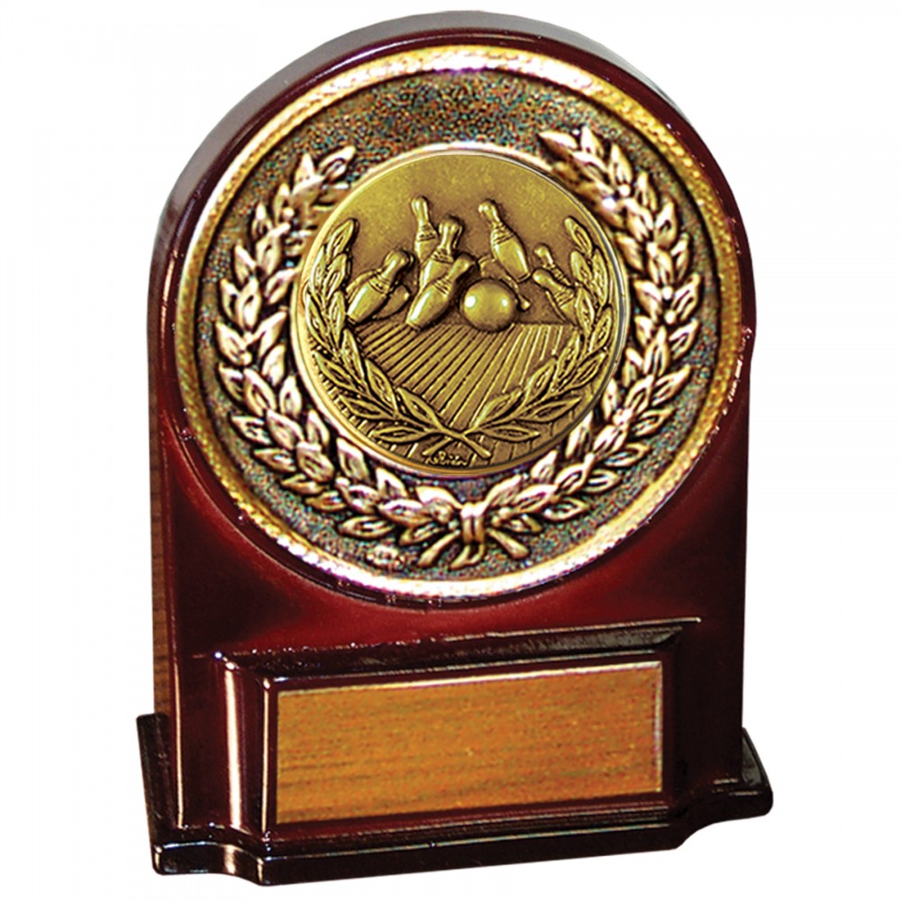 Personalized Stock 5 1/2" Medallion Award With 2" Bowling Coin and Engraving Plate