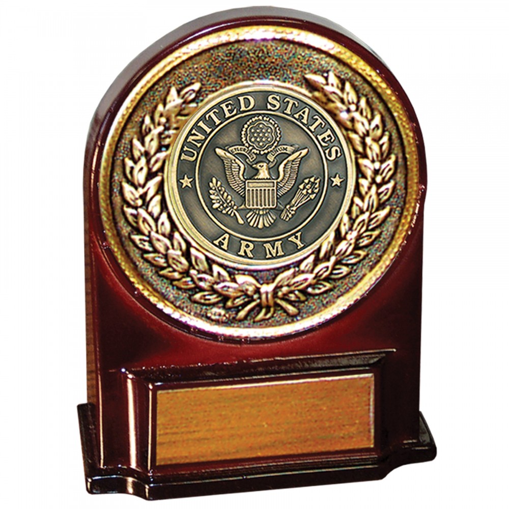 Stock 5 1/2" Medallion Award With 2" US Army Coin and Engraving Plate Logo Printed