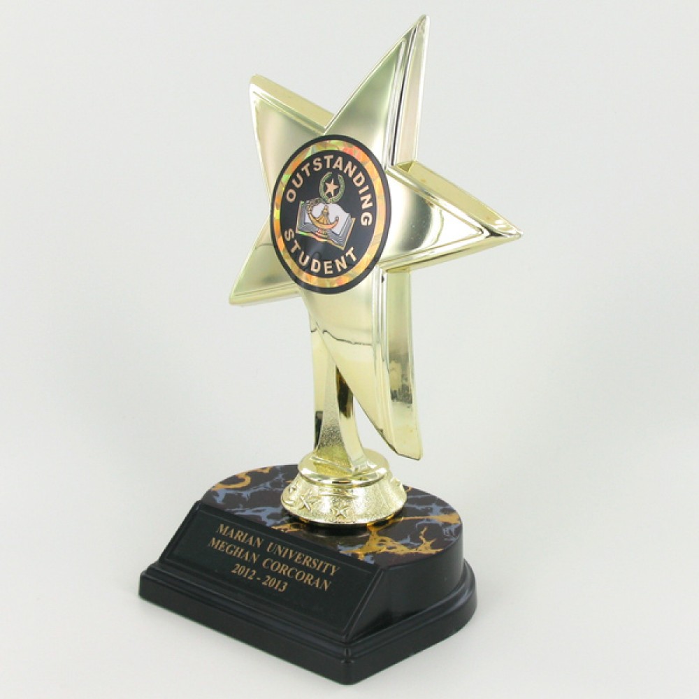 8" Star Trophy w/2" Mylar & Black Base Logo Printed 8" Star Trophy w/2" Mylar & Black Base Logo Printed