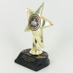 8" Star Trophy w/2" Mylar & Black Base Logo Printed