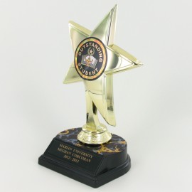 8" Star Trophy w/2" Mylar & Black Base Logo Printed