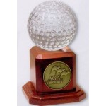 Crystal & Rosewood Finish Golf Ball Trophy 6 3/4" H Logo Printed