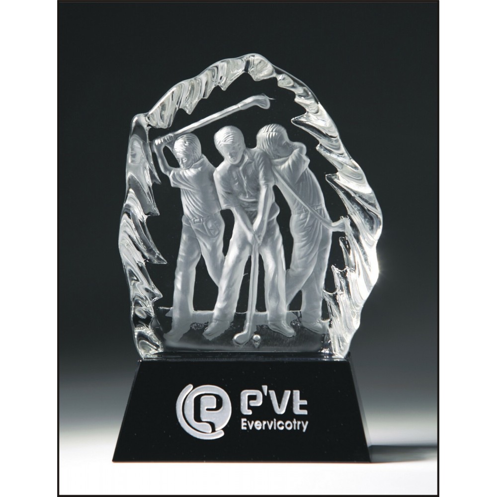 Logo Printed Crystal Triple Golfer Award (6.5") Logo Printed Crystal Triple Golfer Award (6.5")