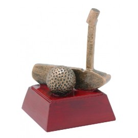 Golfing, Antique Gold, Resin Sculpture - 4" Custom Imprinted
