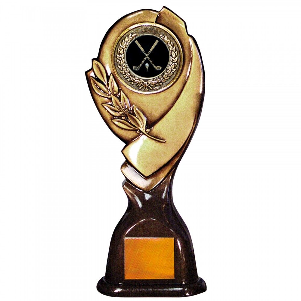 Stock 15" Classic Trophy with 2" Golf Coin and Engraving Plate Logo Printed Stock 15" Classic Trophy with 2" Golf Coin and Engraving Plate Logo Printed