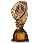 Stock Classic 10" Trophy with 2" Pink Ribbon Coin and Engraving Plate Custom Imprinted