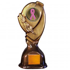 Stock Classic 10" Trophy with 2" Pink Ribbon Coin and Engraving Plate Custom Branded  Stock Classic 10" Trophy with 2" Pink Ribbon Coin and Engraving Plate Custom Branded