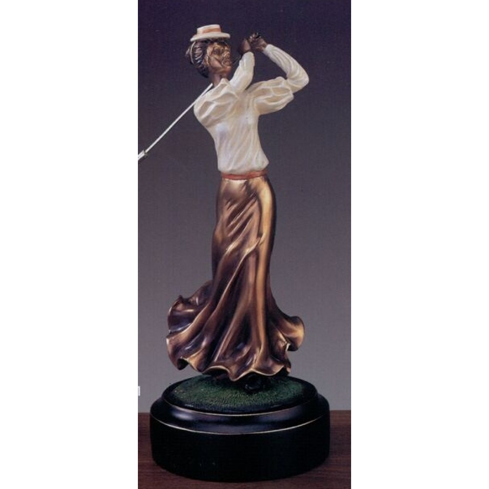 Vintage Lady Golfer Trophy w/Round Base (4.5"x10") Custom Branded