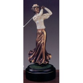 Vintage Lady Golfer Trophy w/Round Base (4.5"x10") Custom Branded