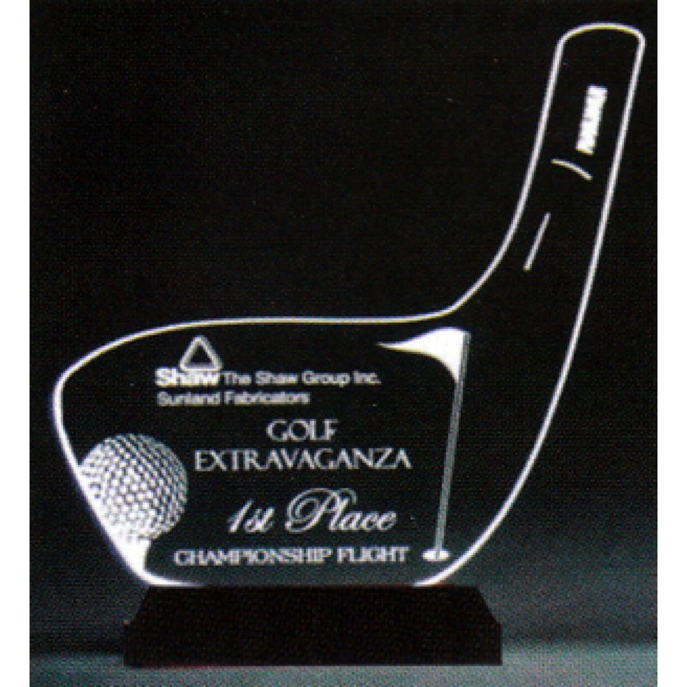 Golf Club Award with Black Wood Base, Large - Engraved Custom Branded