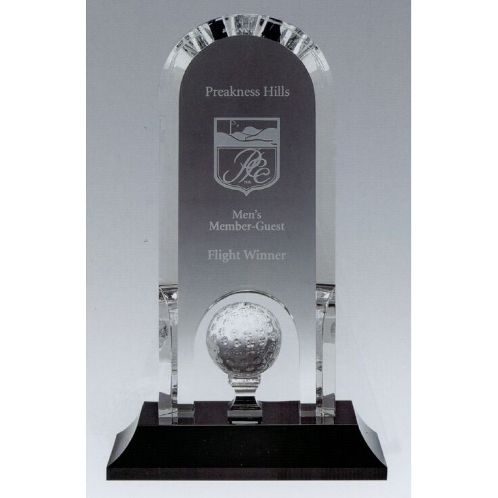 Logo Branded Small Optima Golf Crystal Trophy