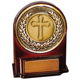 Custom Stock 5 1/2" Medallion Award With 2" Cross Coin and Engraving Plate
