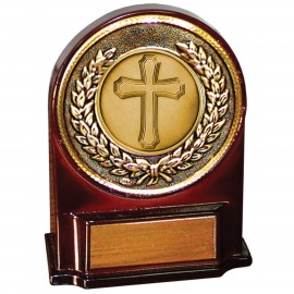 Stock 5 1/2" Medallion Award With 2" Cross Coin and Engraving Plate Logo Printed