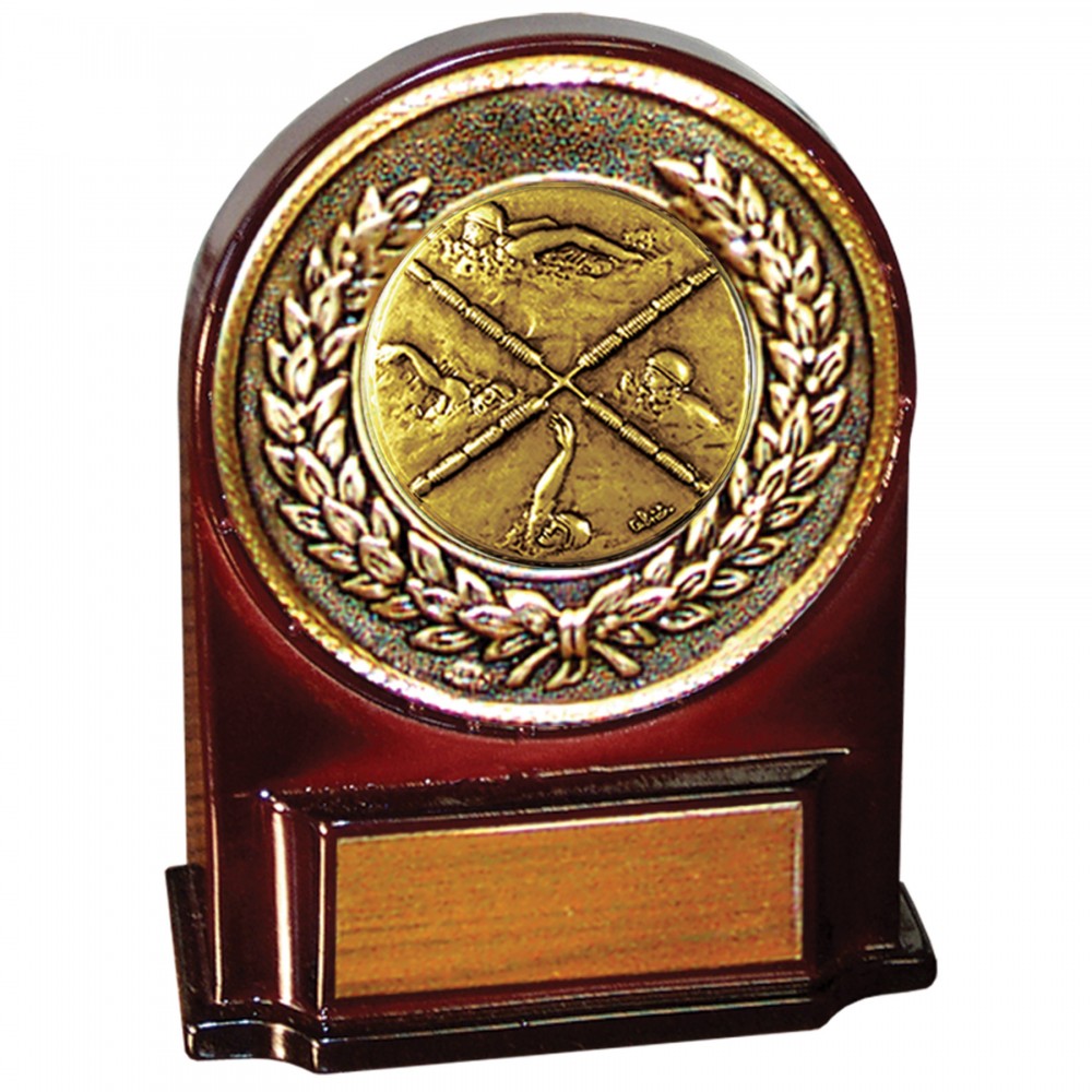 Stock 5 1/2" Medallion Award With 2" Swimming Female Coin and Engraving Plate Logo Printed