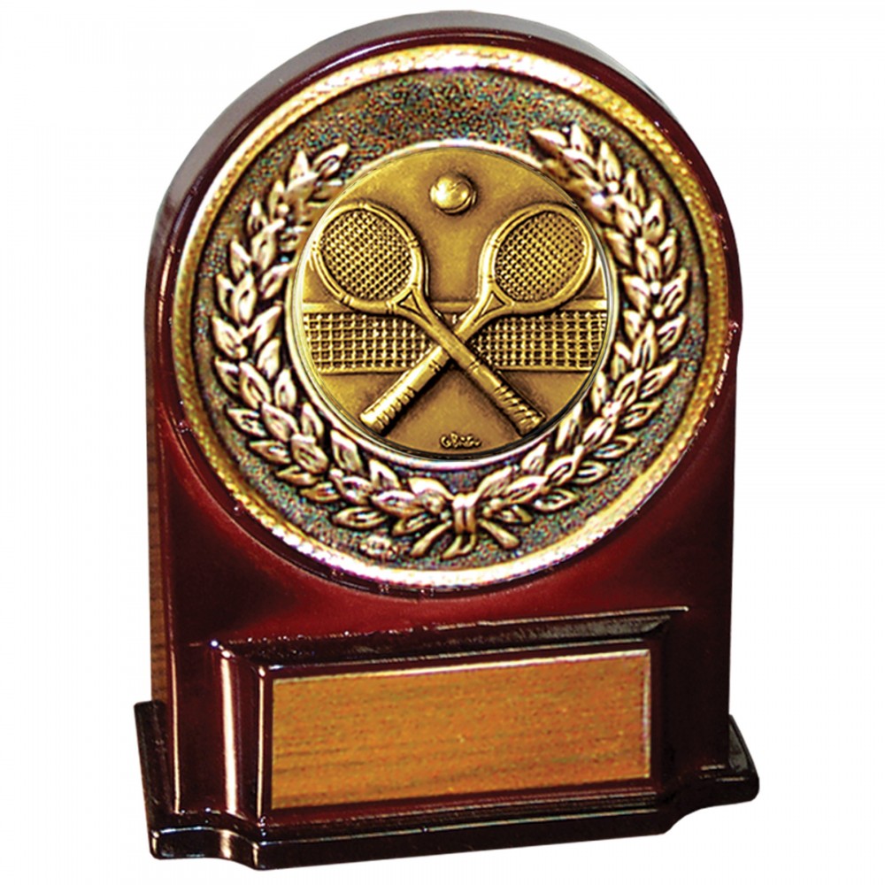 Stock 5 1/2" Medallion Award With 2" Tennis Coin and Engraving Plate Logo Printed Stock 5 1/2" Medallion Award With 2" Tennis Coin and Engraving Plate Logo Printed