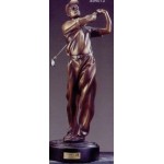 Logo Branded Second Place Golfer Trophy w/Golf Back Swing & Bronze Finish (5"x15")